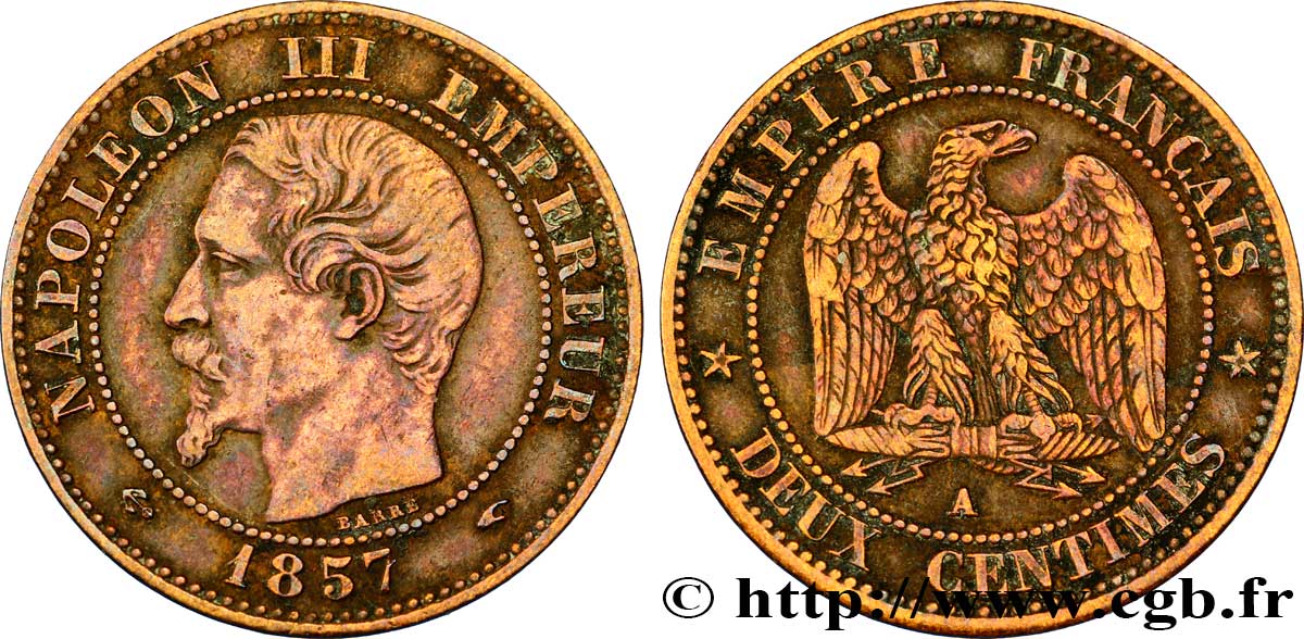 Deux centimes Napoléon III, tête nue 1857 Paris F.107/44 TTB40 