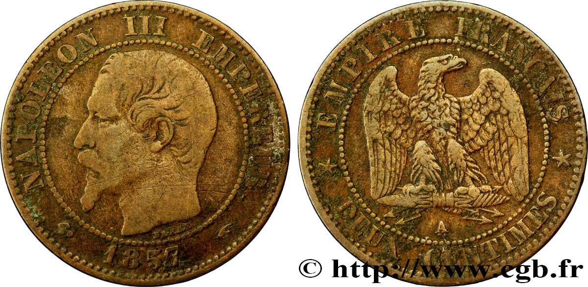 Deux centimes Napoléon III, tête nue 1857 Paris F.107/44 TB35 
