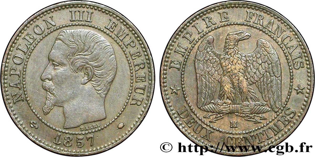Deux centimes Napoléon III, tête nue 1857 Marseille F.107/50 TTB48 