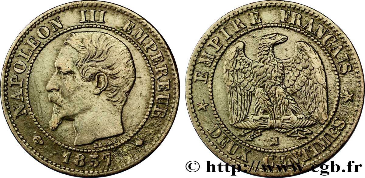 Deux centimes Napoléon III, tête nue 1857 Marseille F.107/50 TTB40 