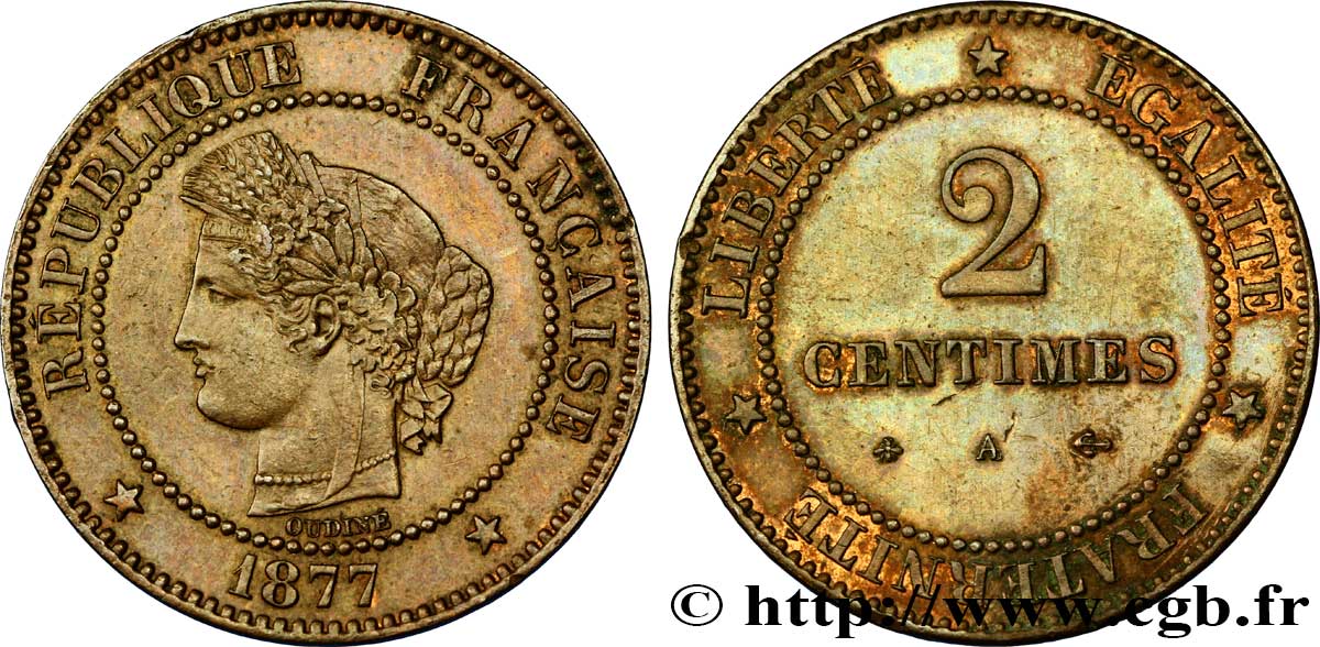 2 centimes Cérès 1877 Paris F.109/2 TTB54 