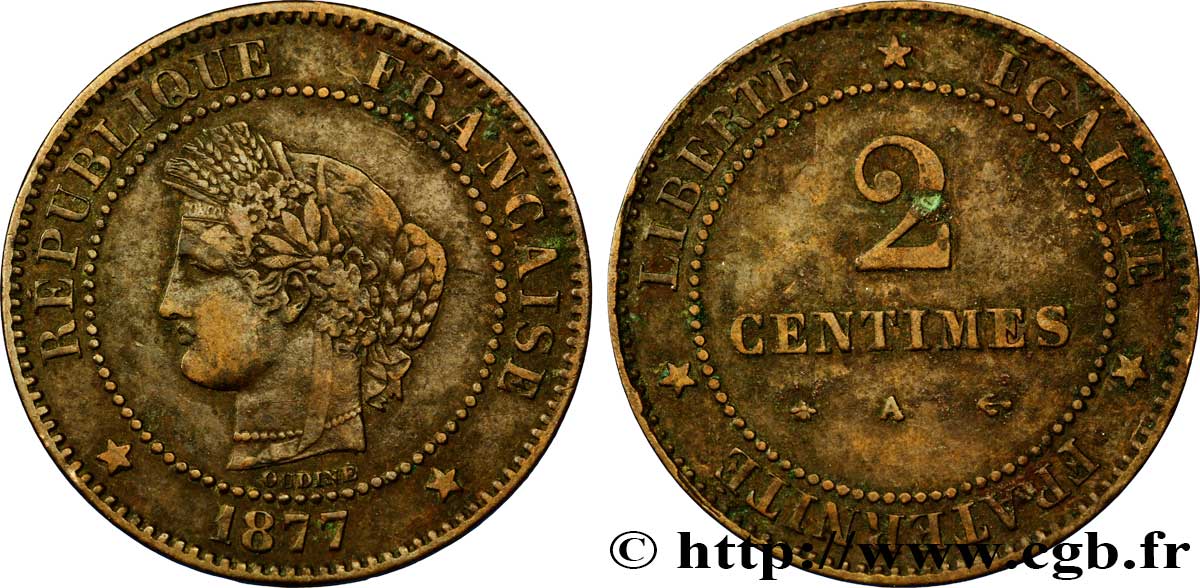 2 centimes Cérès 1877 Paris F.109/2 MB35 