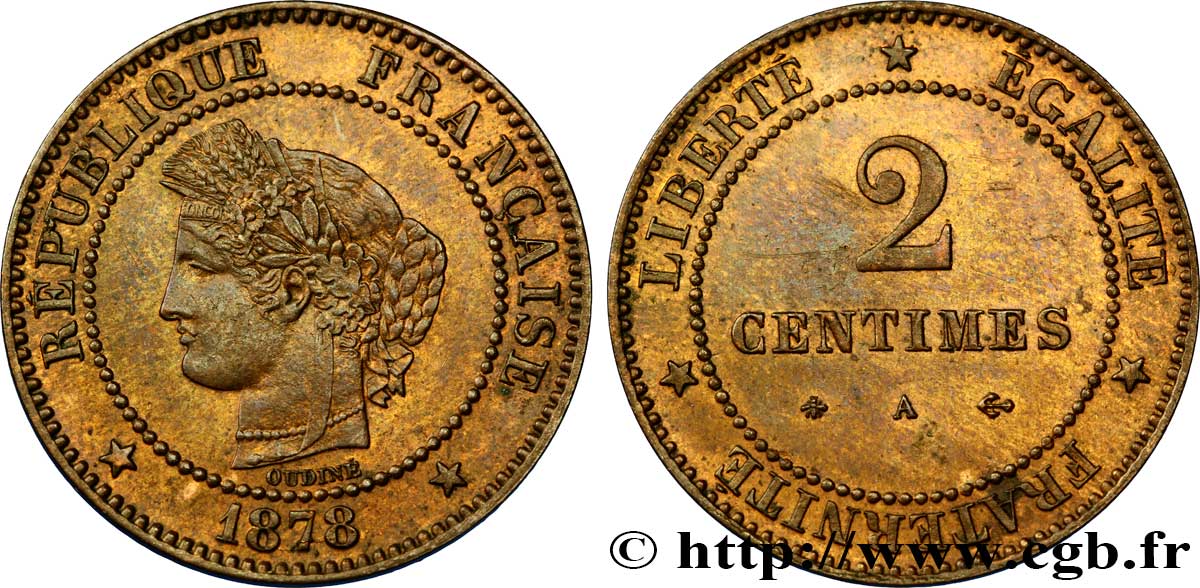 2 centimes Cérès 1878 Paris F.109/3 SUP58 