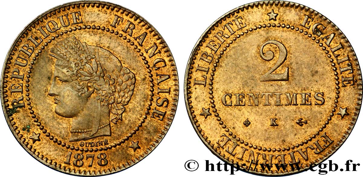 2 centimes Cérès 1878 Bordeaux F.109/4 AU58 