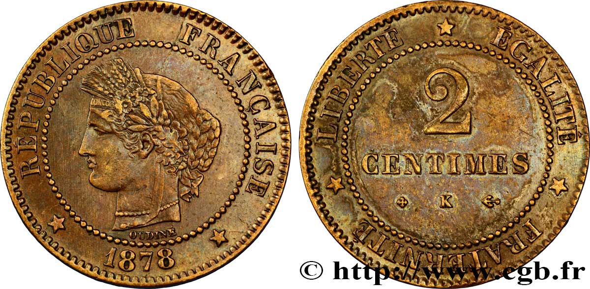 2 centimes Cérès 1878 Bordeaux F.109/4 TTB48 