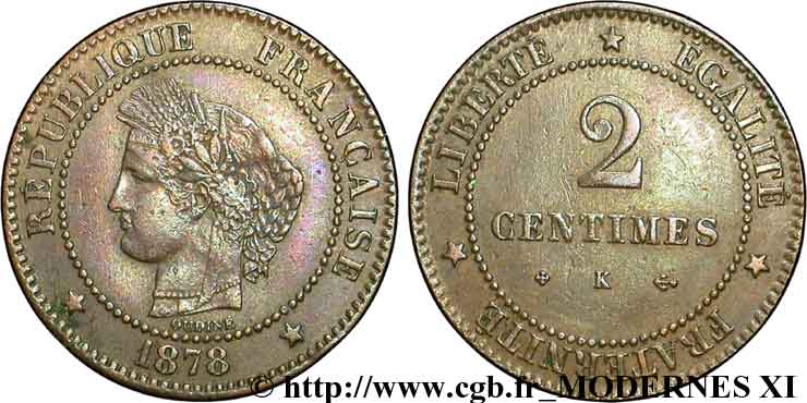 2 centimes Cérès 1878 Bordeaux F.109/4 TTB40 