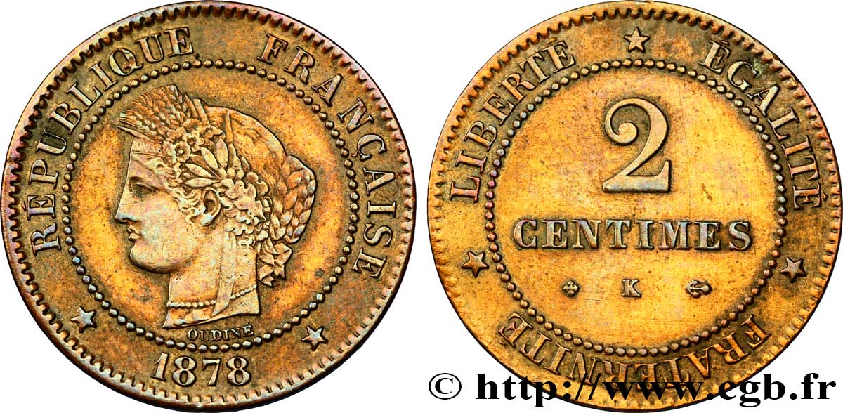 2 centimes Cérès 1878 Bordeaux F.109/4 TB35 
