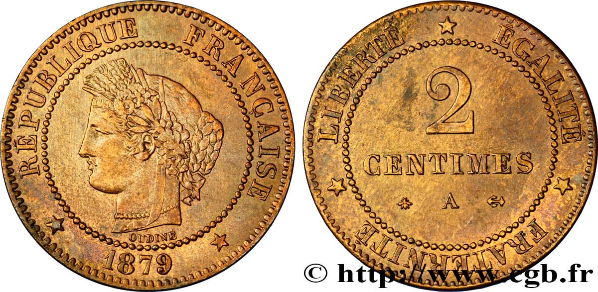 2 centimes Cérès 1879 Paris F.109/6 VZ60 