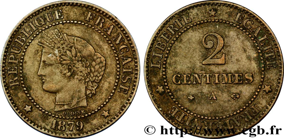 2 centimes Cérès 1879 Paris F.109/6 BB40 