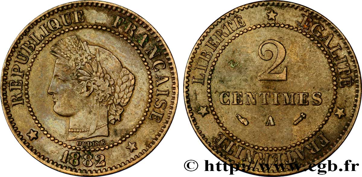 2 centimes Cérès 1882 Paris F.109/7 BB48 