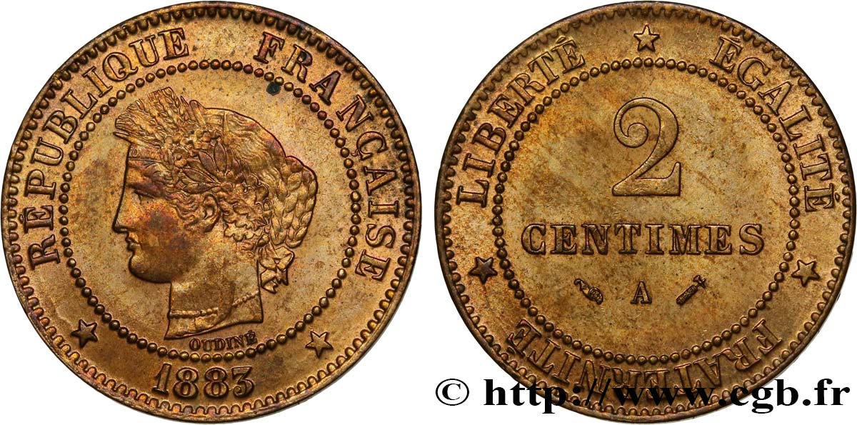 2 centimes Cérès 1883 Paris F.109/8 EBC58 