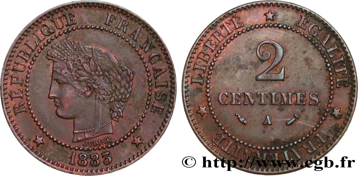 2 centimes Cérès 1883 Paris F.109/8 AU50 