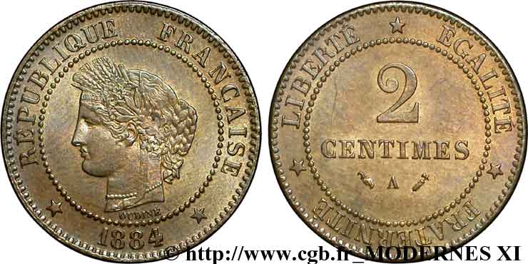 2 centimes Cérès 1884 Paris F.109/9 EBC55 