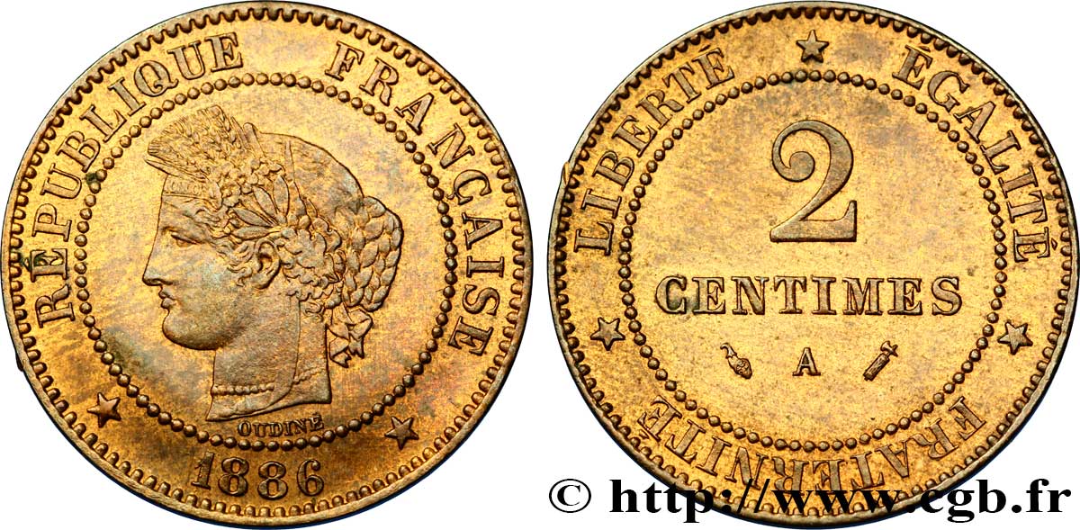 2 centimes Cérès 1886 Paris F.109/12 SPL58 