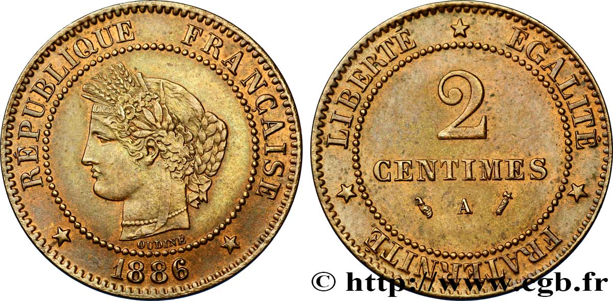 2 centimes Cérès 1886 Paris F.109/12 SUP55 