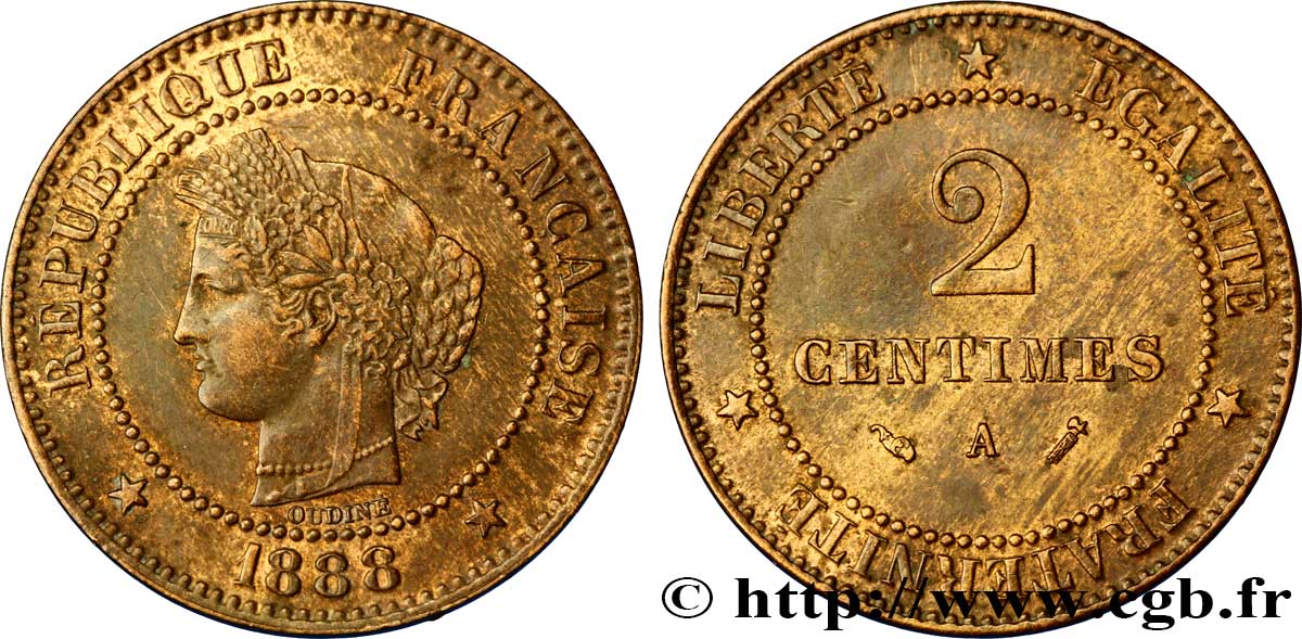 2 centimes Cérès 1888 Paris F.109/14 MBC54 