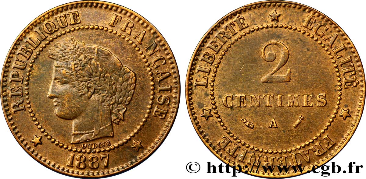 2 centimes Cérès 1887 Paris F.109/13 EBC58 
