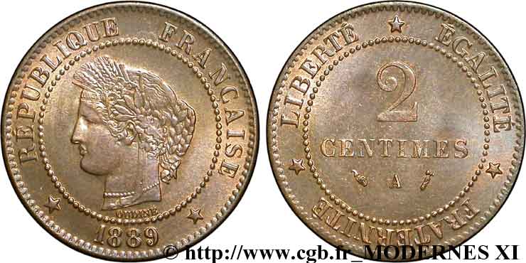 2 centimes Cérès 1889 Paris F.109/15 EBC60 