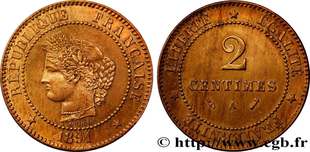 2 centimes Cérès 1891 Paris F.109/17 SS54 