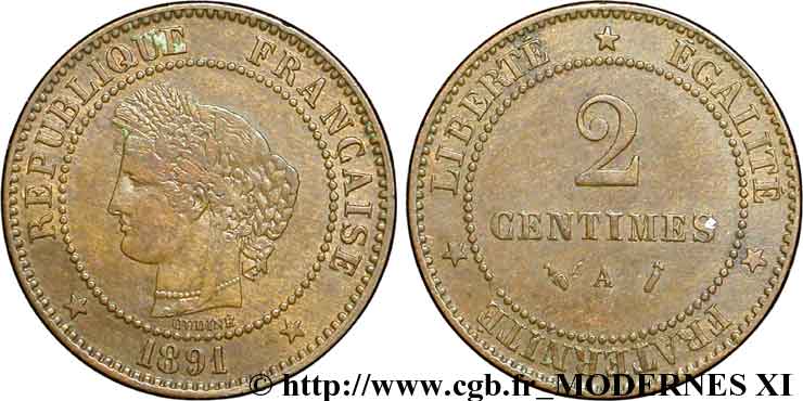 2 centimes Cérès 1891 Paris F.109/17 BC35 