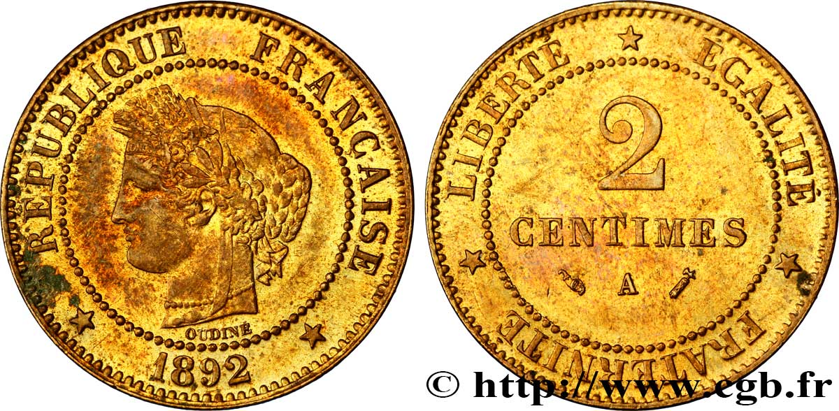 2 centimes Cérès 1892 Paris F.109/18 SPL60 