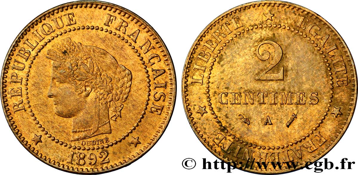 2 centimes Cérès 1892 Paris F.109/18 EBC55 