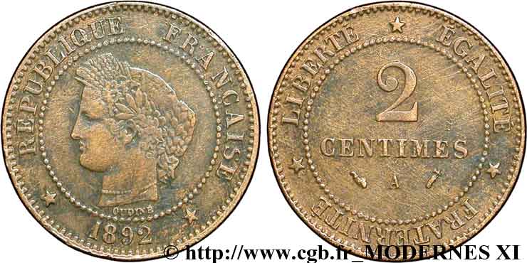 2 centimes Cérès 1892 Paris F.109/18 BC35 