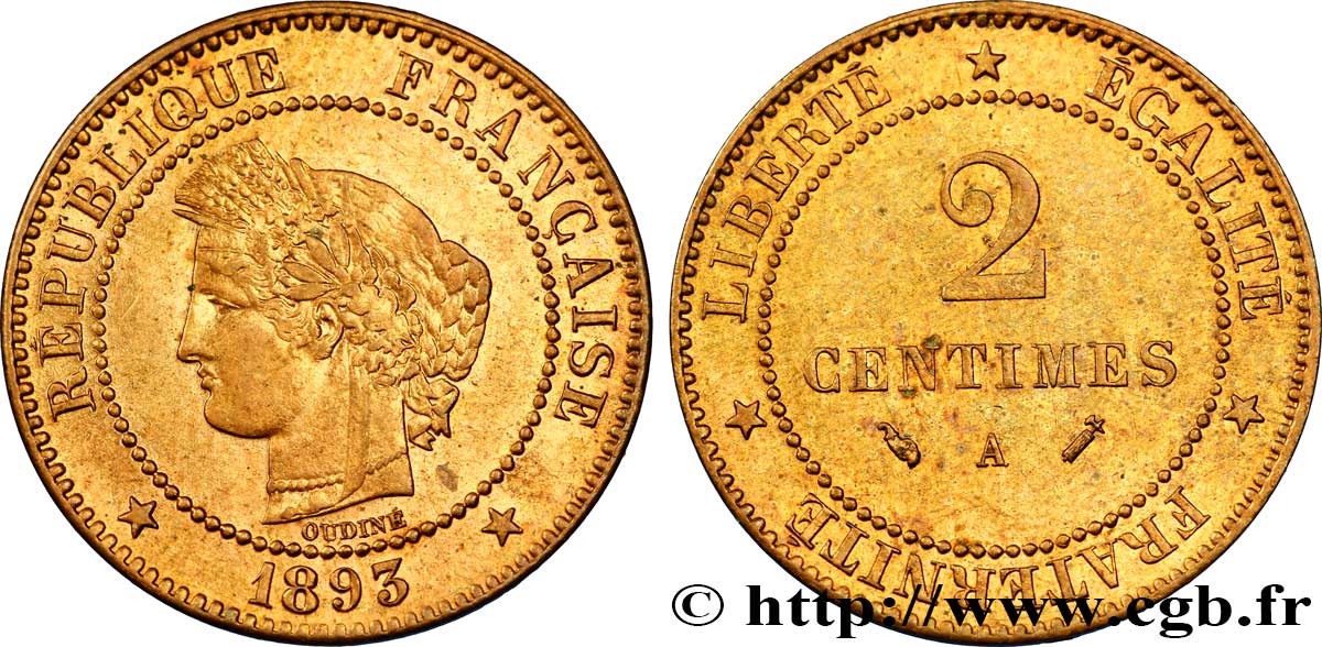 2 centimes Cérès 1893 Paris F.109/19 MS60 