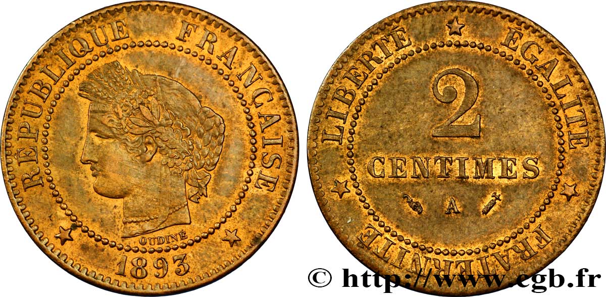 2 centimes Cérès 1893 Paris F.109/19 EBC58 