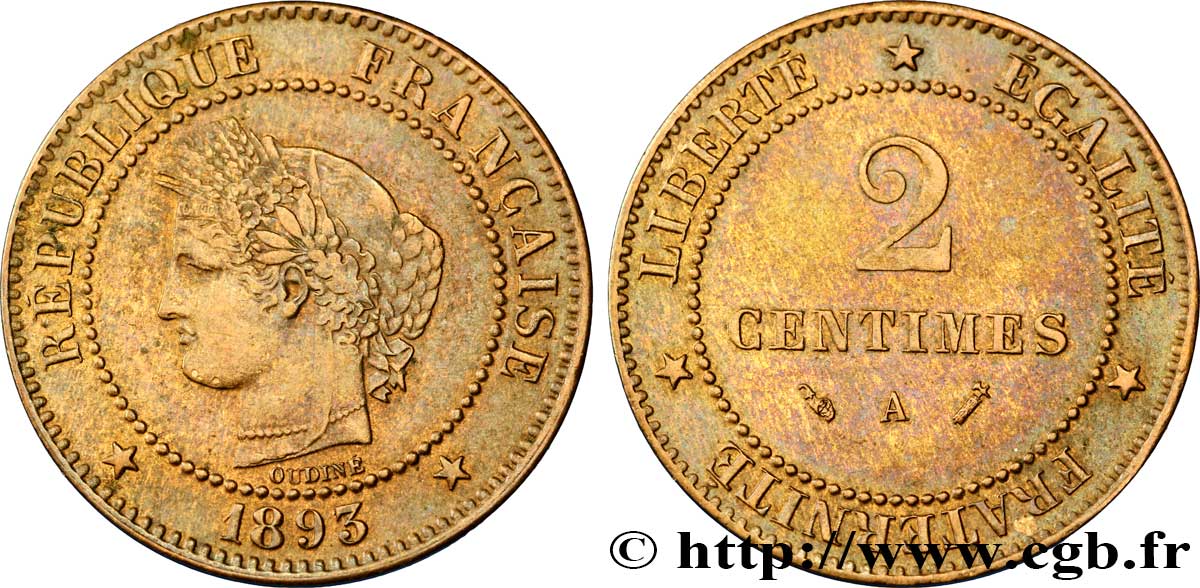 2 centimes Cérès 1893 Paris F.109/19 AU54 