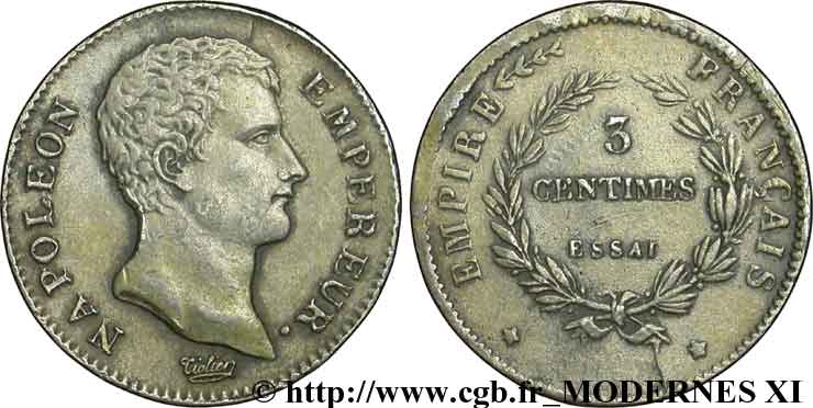 3 centimes, essai en étain n.d.  VG.-  TTB 
