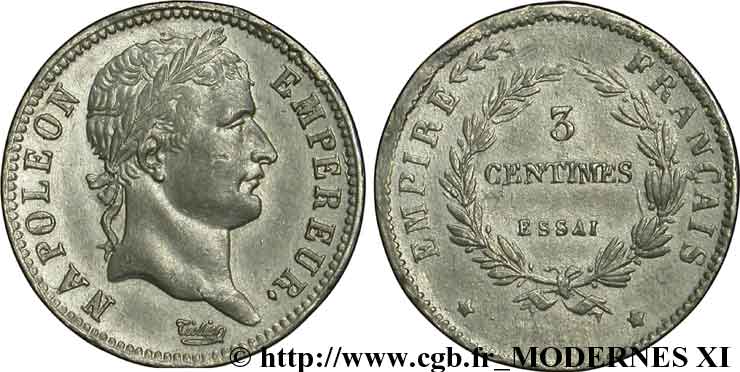 3 centimes, essai en étain n.d.  VG.-  SUP 