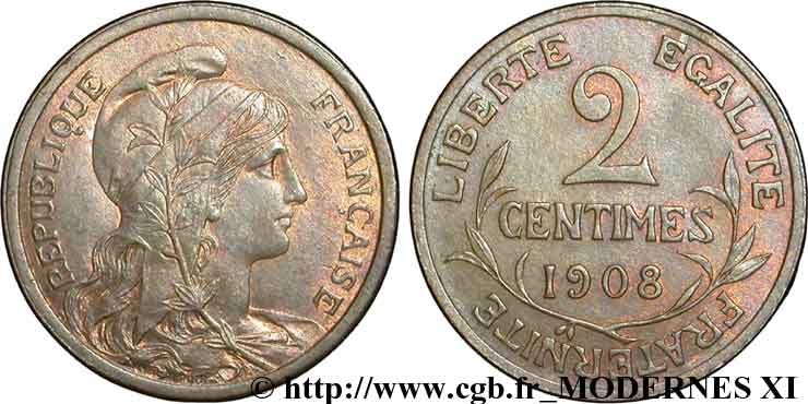 2 centimes Daniel-Dupuis 1908 Paris F.110/11 EBC58 