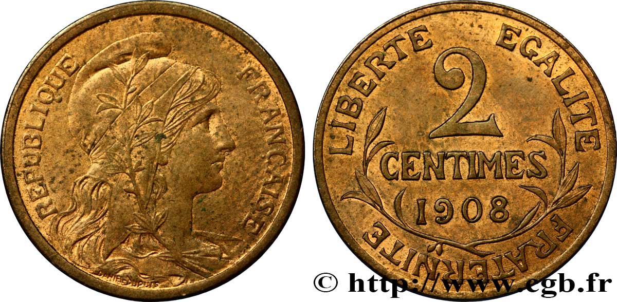 2 centimes Daniel-Dupuis 1908 Paris F.110/11 SPL55 