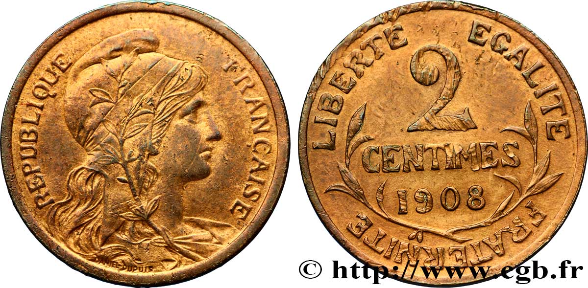 2 centimes Daniel-Dupuis 1908 Paris F.110/11 AU 