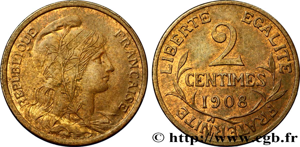2 centimes Daniel-Dupuis 1908 Paris F.110/11 AU54 