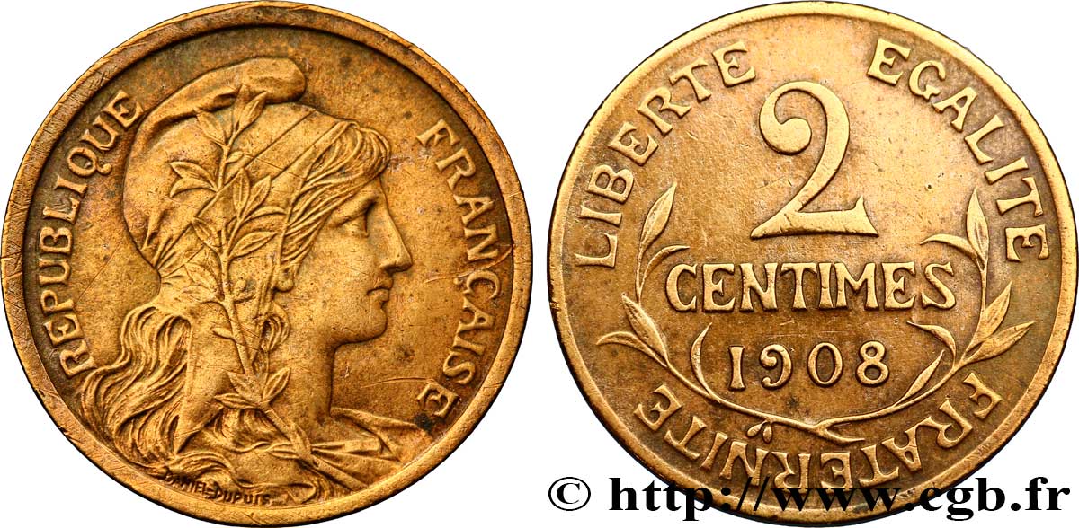 2 centimes Daniel-Dupuis 1908 Paris F.110/11 XF 