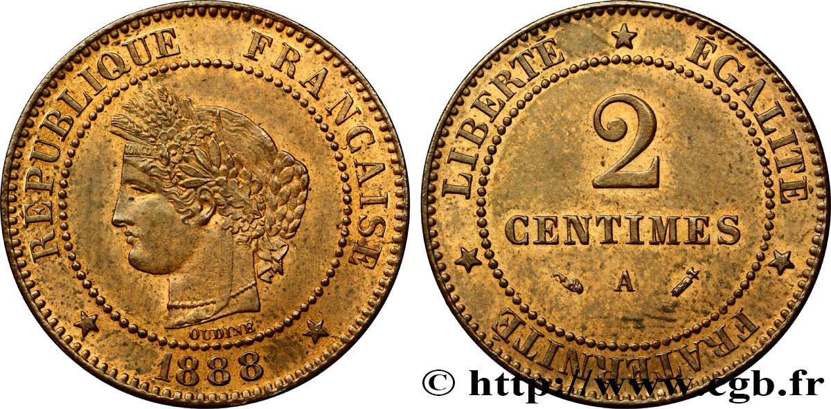 2 centimes Cérès 1888 Paris F.109/14 SUP58 
