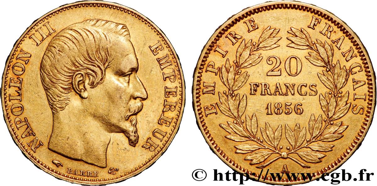 20 francs or Napoléon III, tête nue 1856 Paris F.531/9 AU 