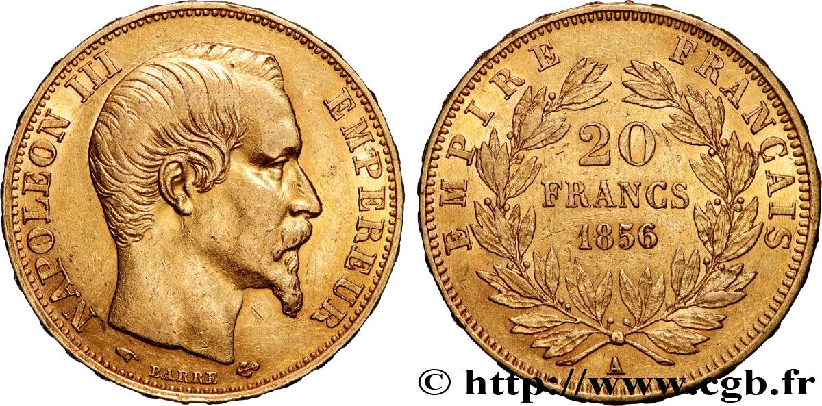 20 francs or Napoléon III, tête nue 1856 Paris F.531/9 BB 