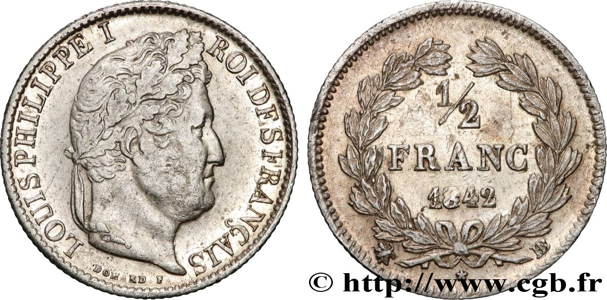 1/2 franc Louis-Philippe 1842 Strasbourg F.182/96 XF 