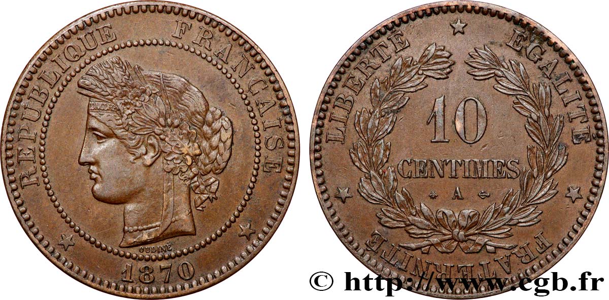 10 centimes Cérès 1870 Paris F.135/3 MBC 