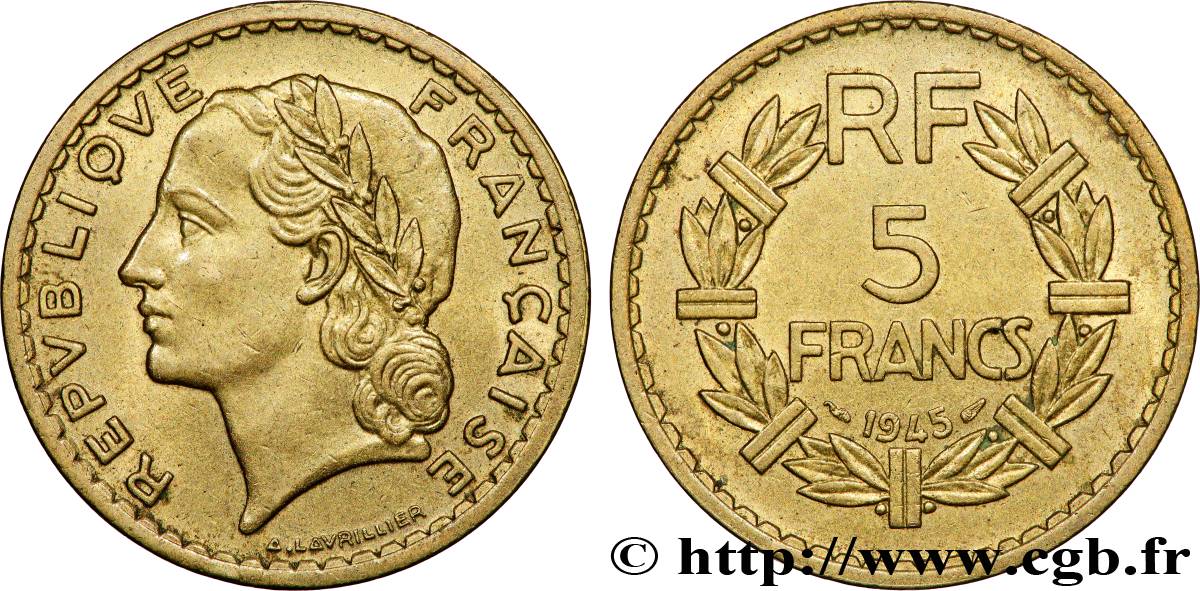 5 francs Lavrillier, bronze-aluminium 1945  F.337/5 SPL60 