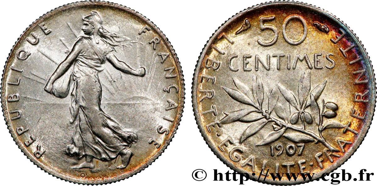 50 centimes Semeuse 1907 Paris F.190/14 SPL58 