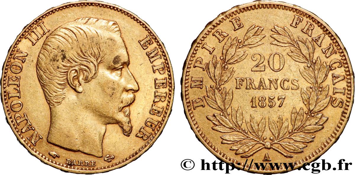 20 francs or Napoléon III, tête nue 1857 Paris F.531/12 TTB 