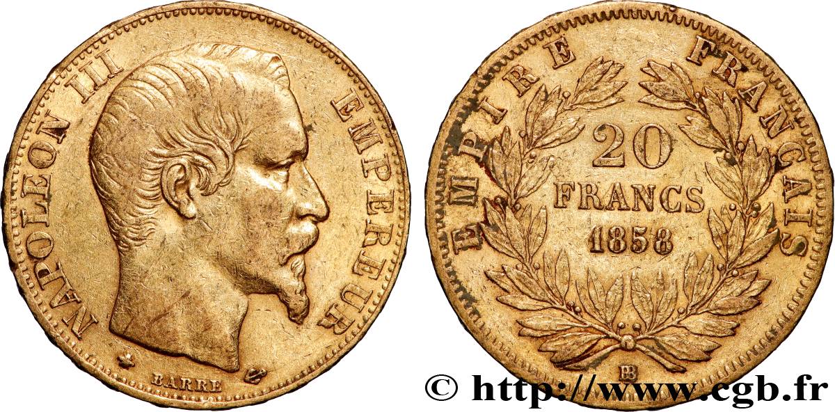 20 francs or Napoléon III, tête nue 1858 Strasbourg F.531/14 SS 