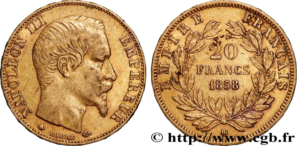 20 francs or Napoléon III, tête nue 1858 Strasbourg F.531/14 TTB 