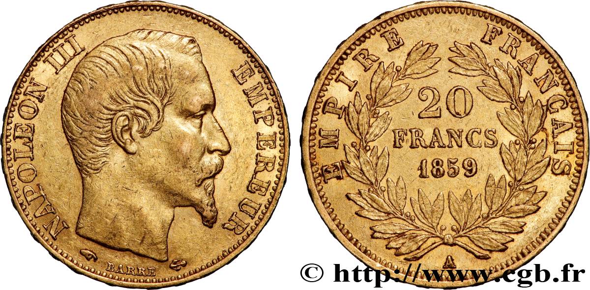 20 francs or Napoléon III, tête nue 1859 Paris F.531/15 TTB 