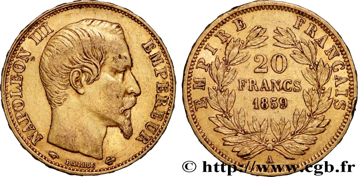 20 francs or Napoléon III, tête nue 1859 Paris F.531/15 XF 