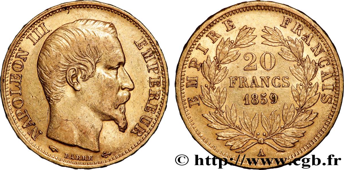 20 francs or Napoléon III, tête nue 1859 Paris F.531/15 BB 